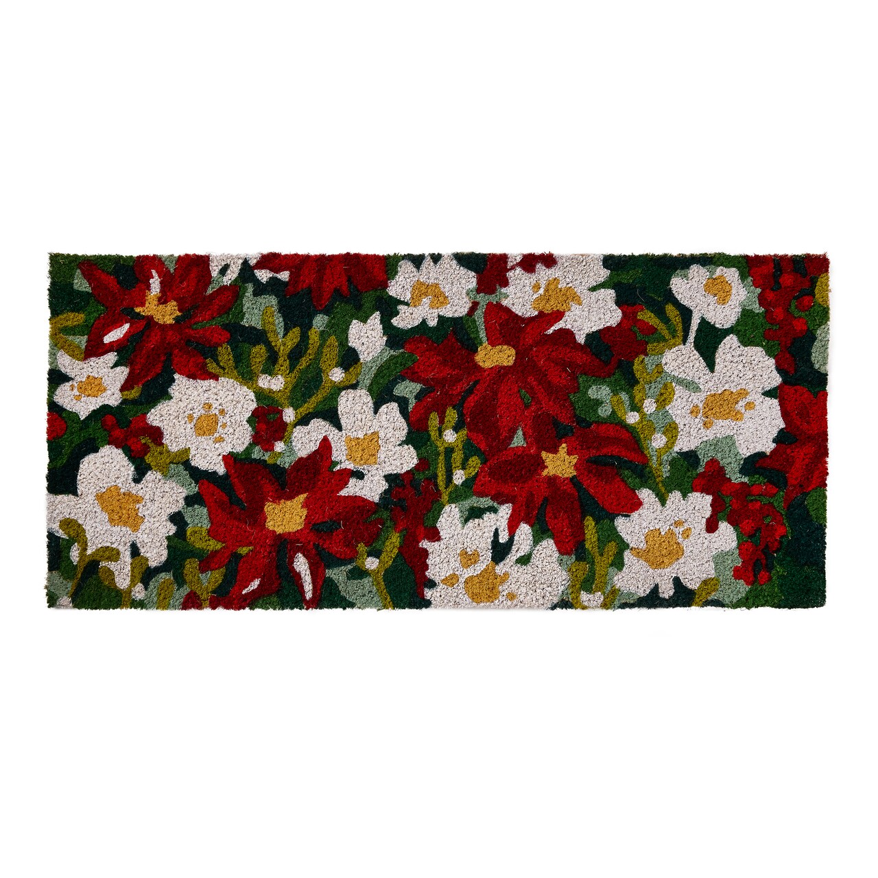 Poinsettia Coir Door Mat Christmas Floor Mat Multicolor 40x18 inches Easy to Clean Shake or Brush